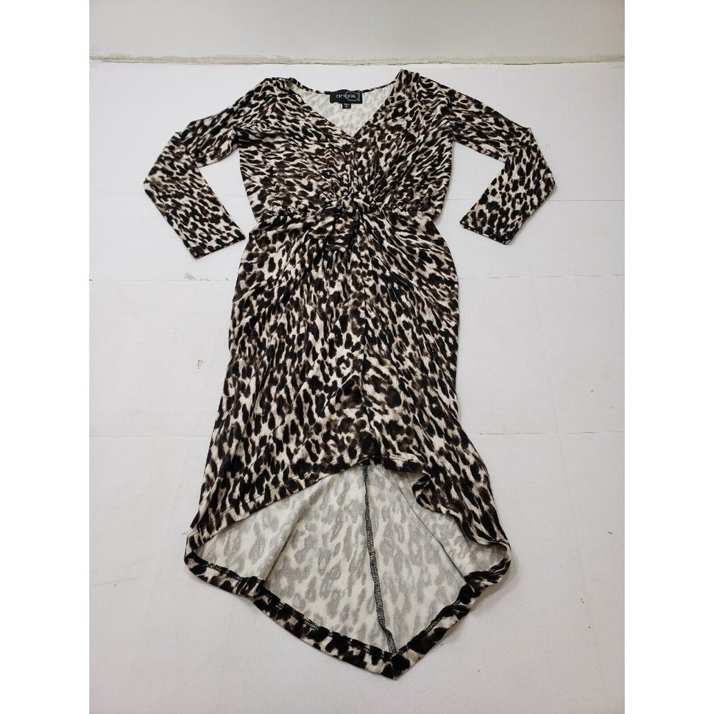 Analili Womens Dres V-Neck Long Sleeve Elastic Tie Waist Animal Print Size XS